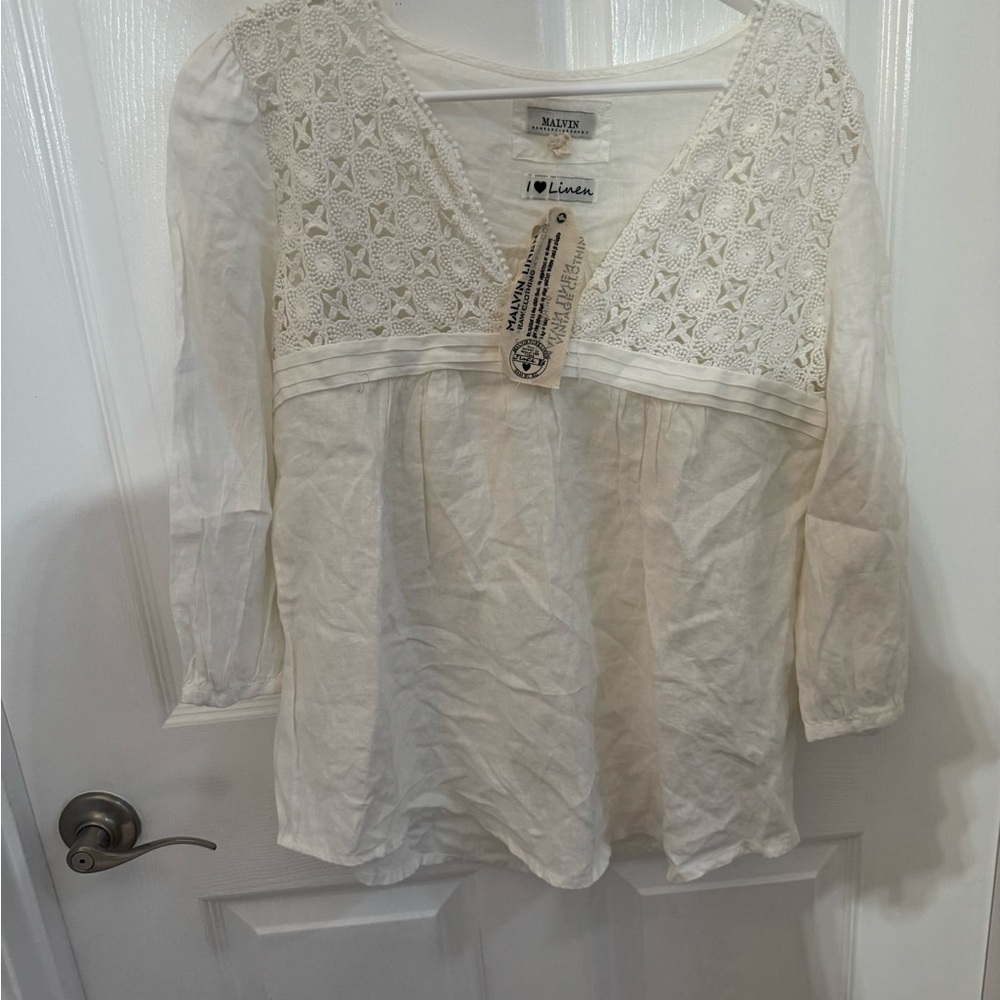 Linen Ivory Lace Detail Blouse